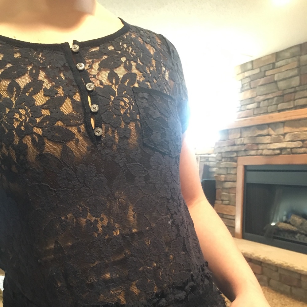 NWOT Lacy Hollister Dark Blue Sheer Top 🔥